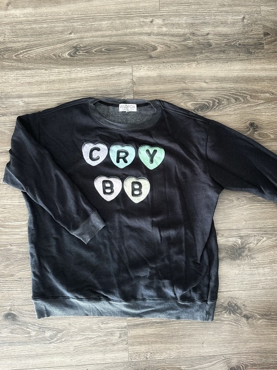 Wildfox Tops - Wildfox Heathered Black Roadtrip Sweatshirt with Pastel Heart 'CRY BB' Graphic